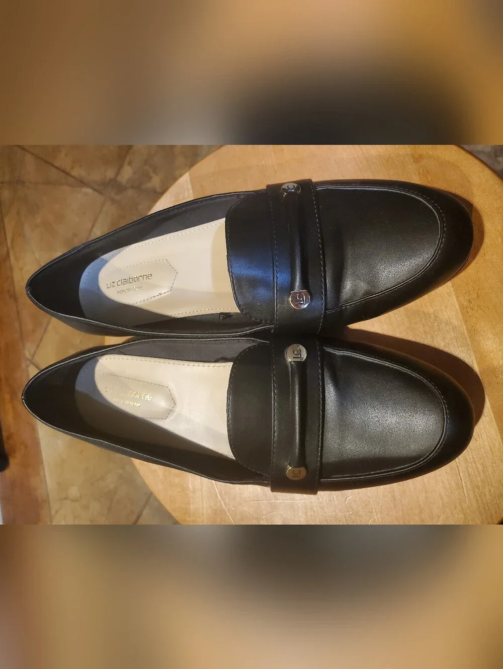 Liz Claiborne Black Leather Slip-On Loafers for Women